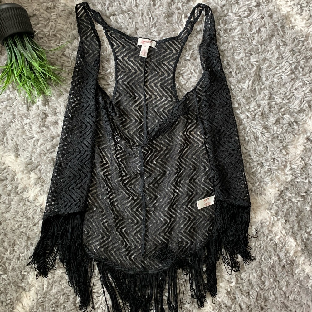 Like new fringe long crochet kimono coverup xs
